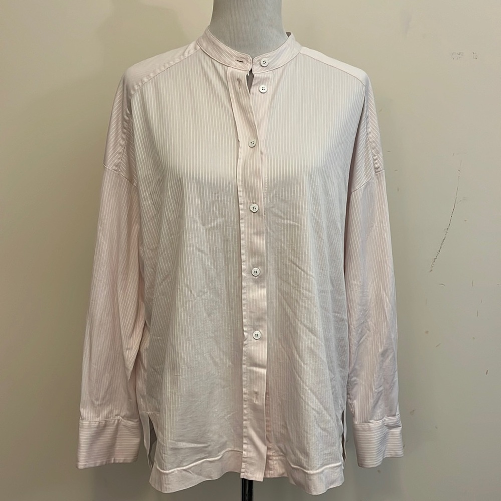 MaxMara Leisure Pink & White Striped Button Down Top